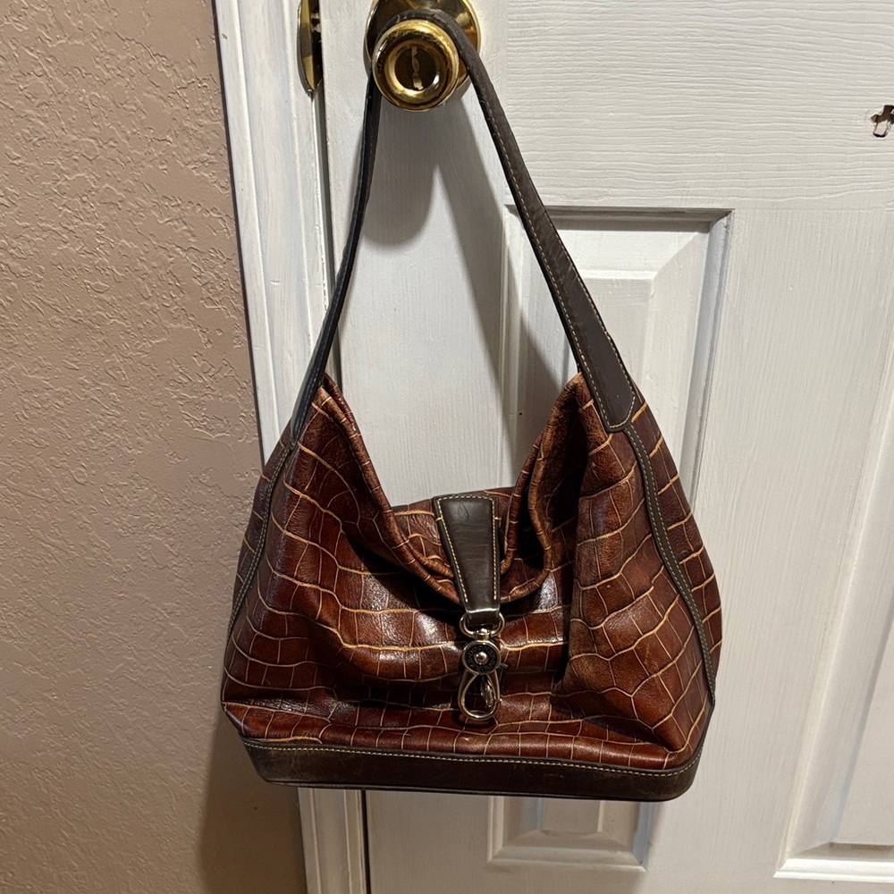 Dooney Bourke Brown Crocodile Pattern Shoulder Ba… - image 1